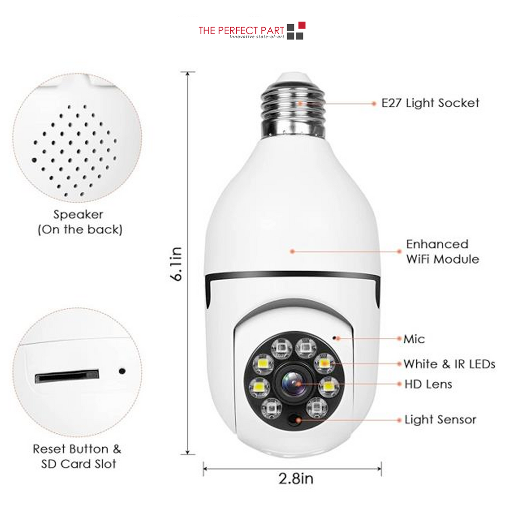 360° 1080P IP E27 Light Bulb Camera Wi-Fi IR Night Smart Home Wireless