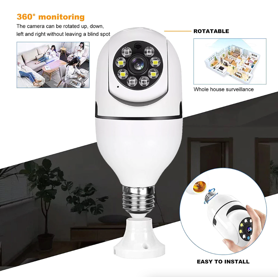 360° 1080P IP E27 Light Bulb Camera Wi-Fi IR Night Smart Home Wireless