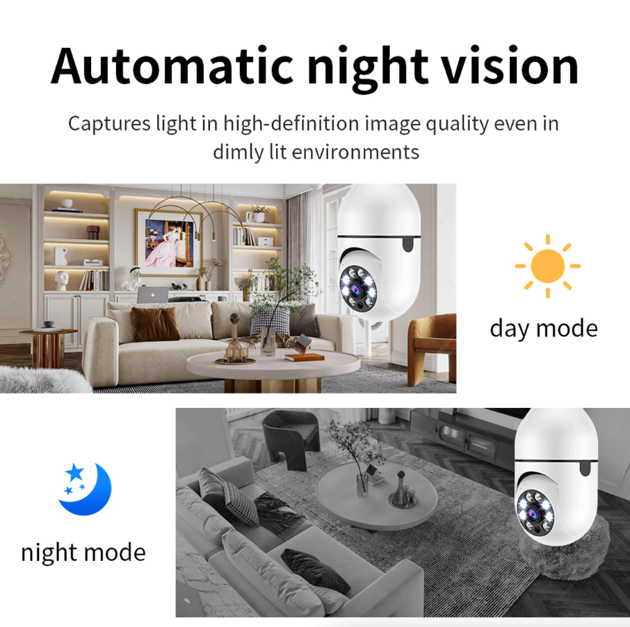 360° 1080P IP E27 Light Bulb Camera Wi-Fi IR Night Smart Home Wireless