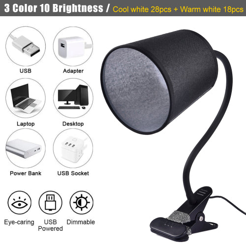USB Desk Lamp Energy Saving Safe 10 Brightness 3 Colors Temperature